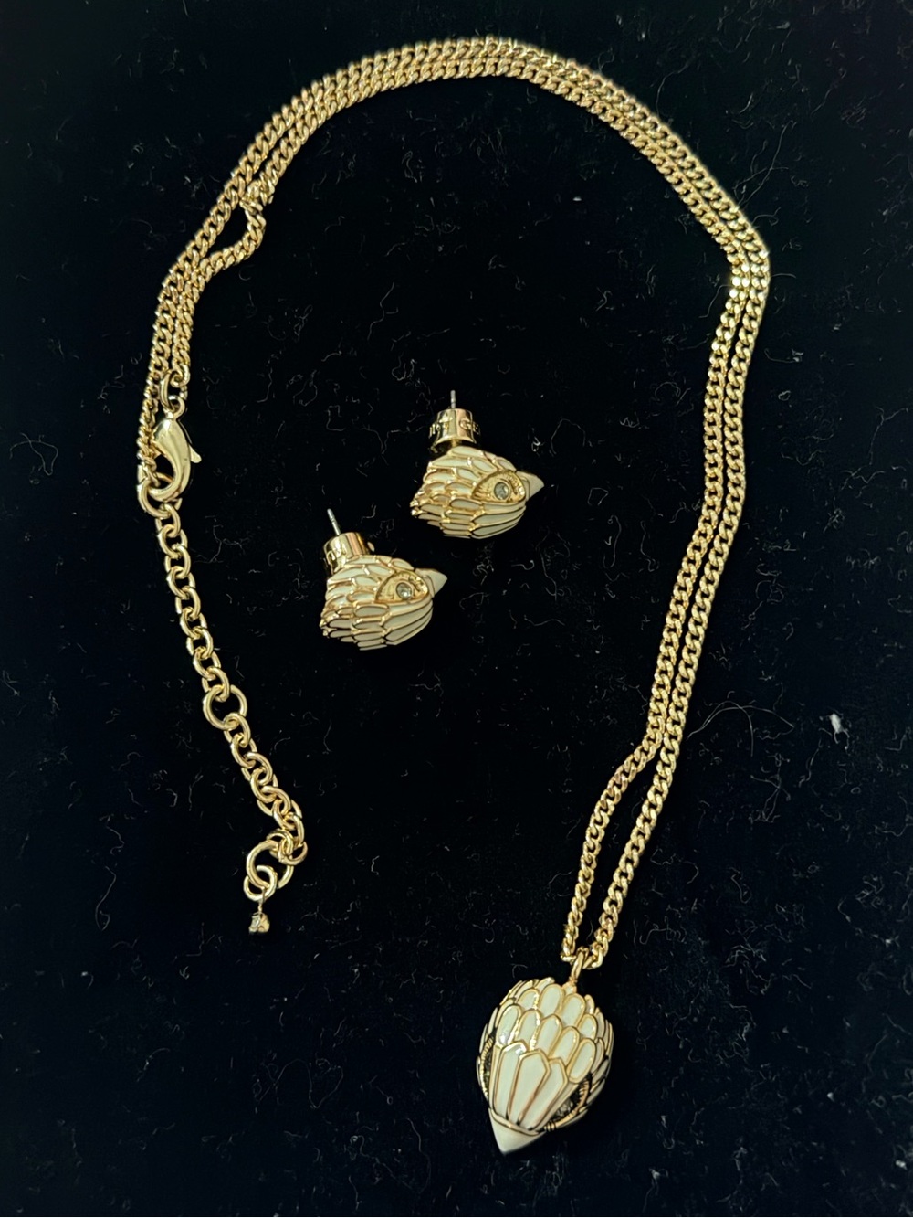 Kurt Geiger Gold-Tone Necklace and White Enamel Pendant with Matching Earrings